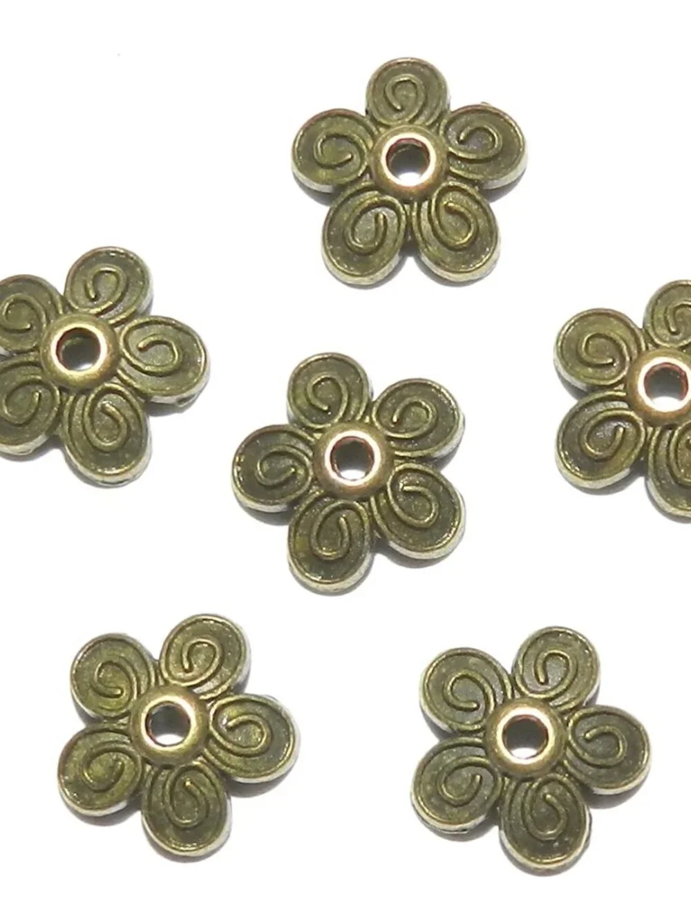 M939 Antiqued Bronze 10mm Round 5-Petal Scalloped Flower Bead Caps 24pc